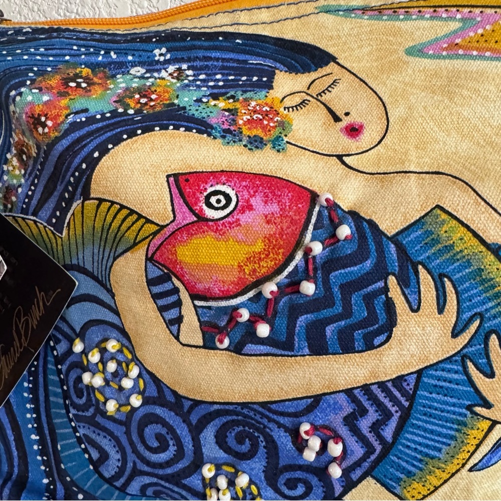 Laurel Burch bag,mermaid & fish,beaded beautiful + matching mirror charm Y2K❤️ - Picture 2 of 8